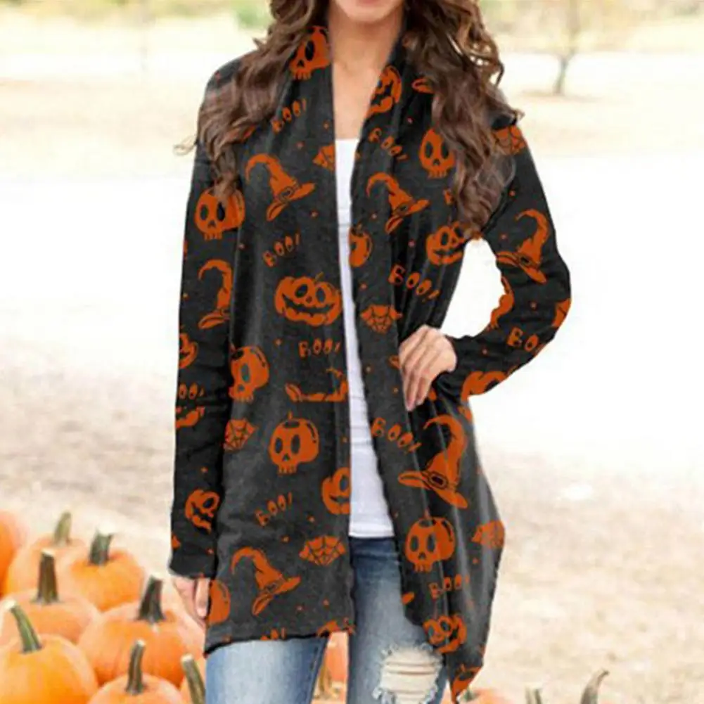 Halloween Cardigan For Women Sweater Top Long Blouse Ladies Sleeve Funny Cute Pumpkin Coat Clothing Holiday Gifts