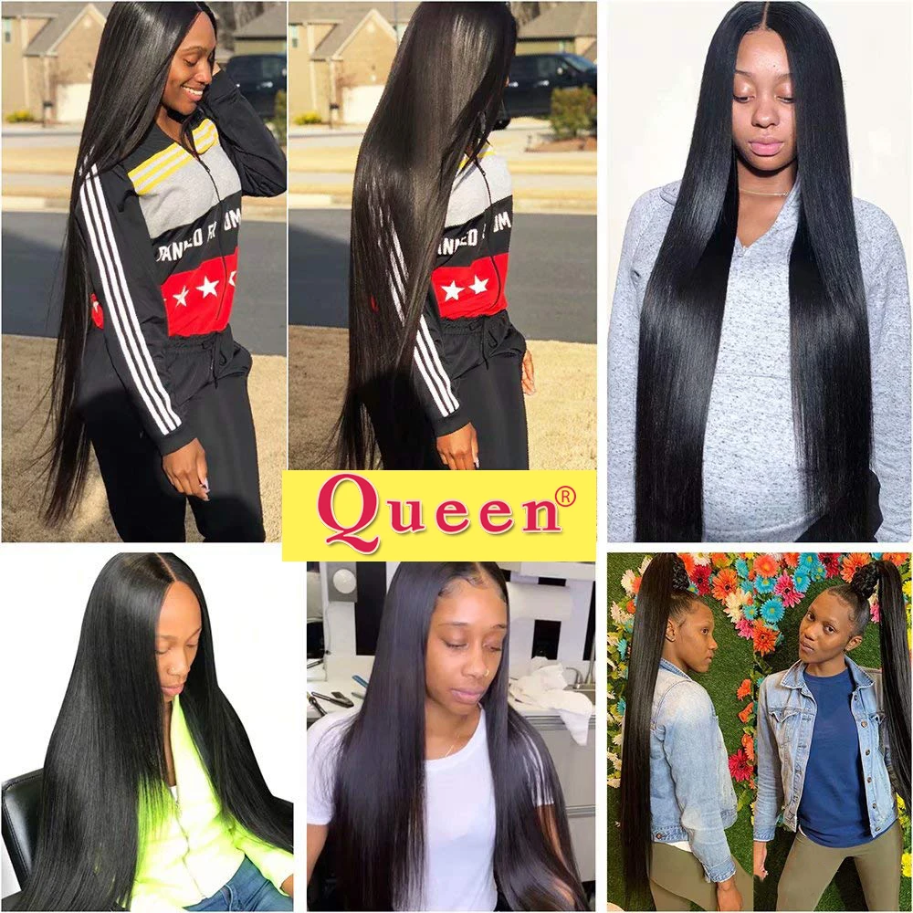 Long Straight Human Hair Bundles 30 32 40 Inch 1/3/4 PCS Human Hair Weave Straight Peruvian Hair 100% Remy Hair Extension QUEEN