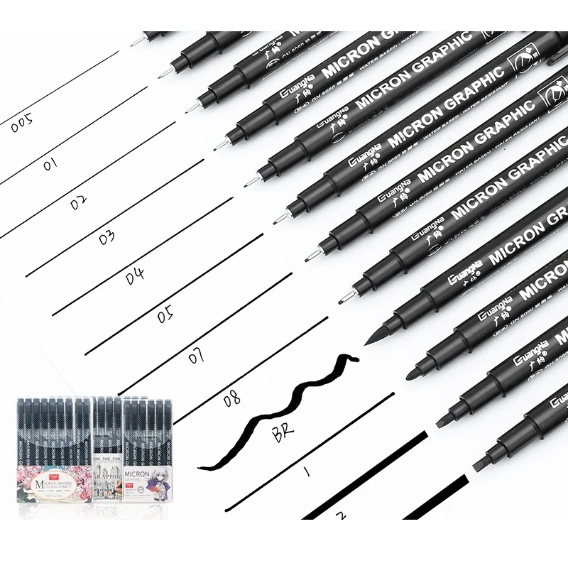 6/9/12pcs Micron Graphic Drawing Pen Set Multi Tip Fine Liner Brush Marker Sketch Paint Design Architecture Art Waterproof A6234