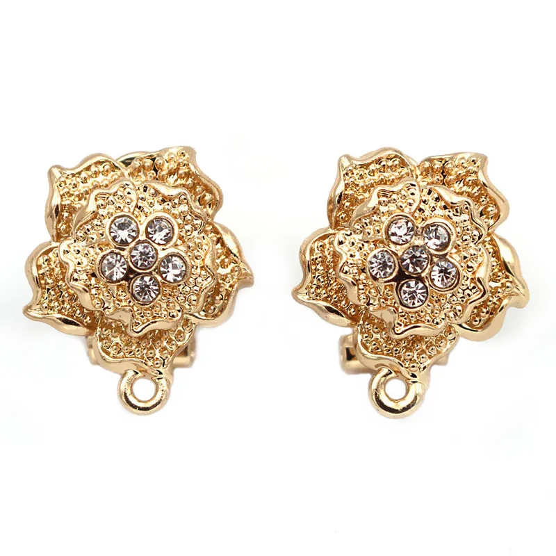 

Earrings Post with Loop Hanger Paved Rhinestone CZ Filigree Flower Base DIY African Indian Clip Stud Earrings Jewelry Findings