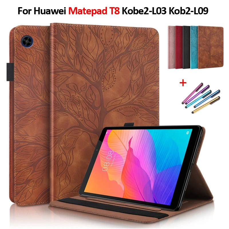 

Кожаный чехол-книжка с тисненым деревом для Huawei Matepad T8, флип-чехол, искусственный кошелек, подставка для планшета Huawei Matepad T, чехол 8 дюймов