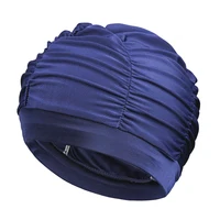 New Solid Color Long Hair Women Men Swim Pool Seaside Water Sports Elastic Pleated Nylon Fabric Bathing Swimming Caps Hat Turban 4