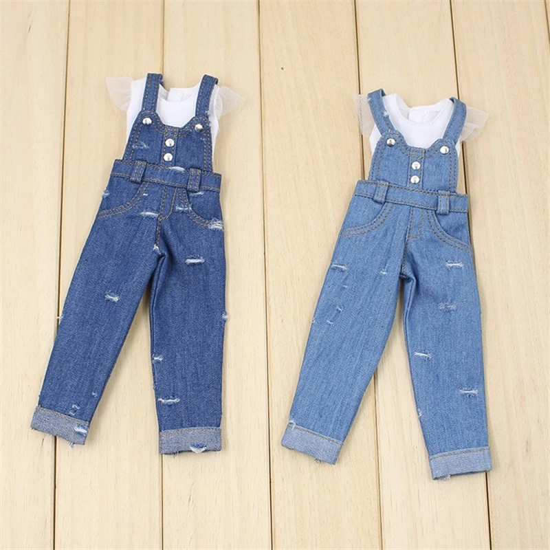 ICY DBS Blyth Doll Licca Body Blue Jeans Lace White Clothes Umpsuits Anime TOY Girls Gift