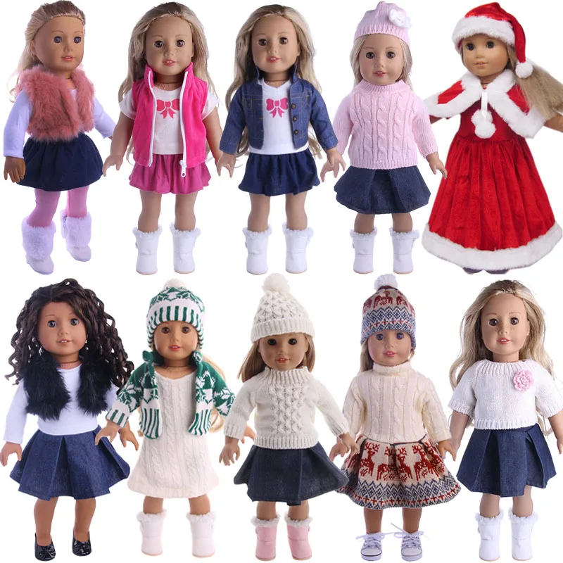 Doll Clothes 3pcs/Set T-shirt/Hat+Knitted Sweater+Skirt Suit For 18 Inch American&43CM Reborn Baby New Born Doll ,Girl's Toy DIY