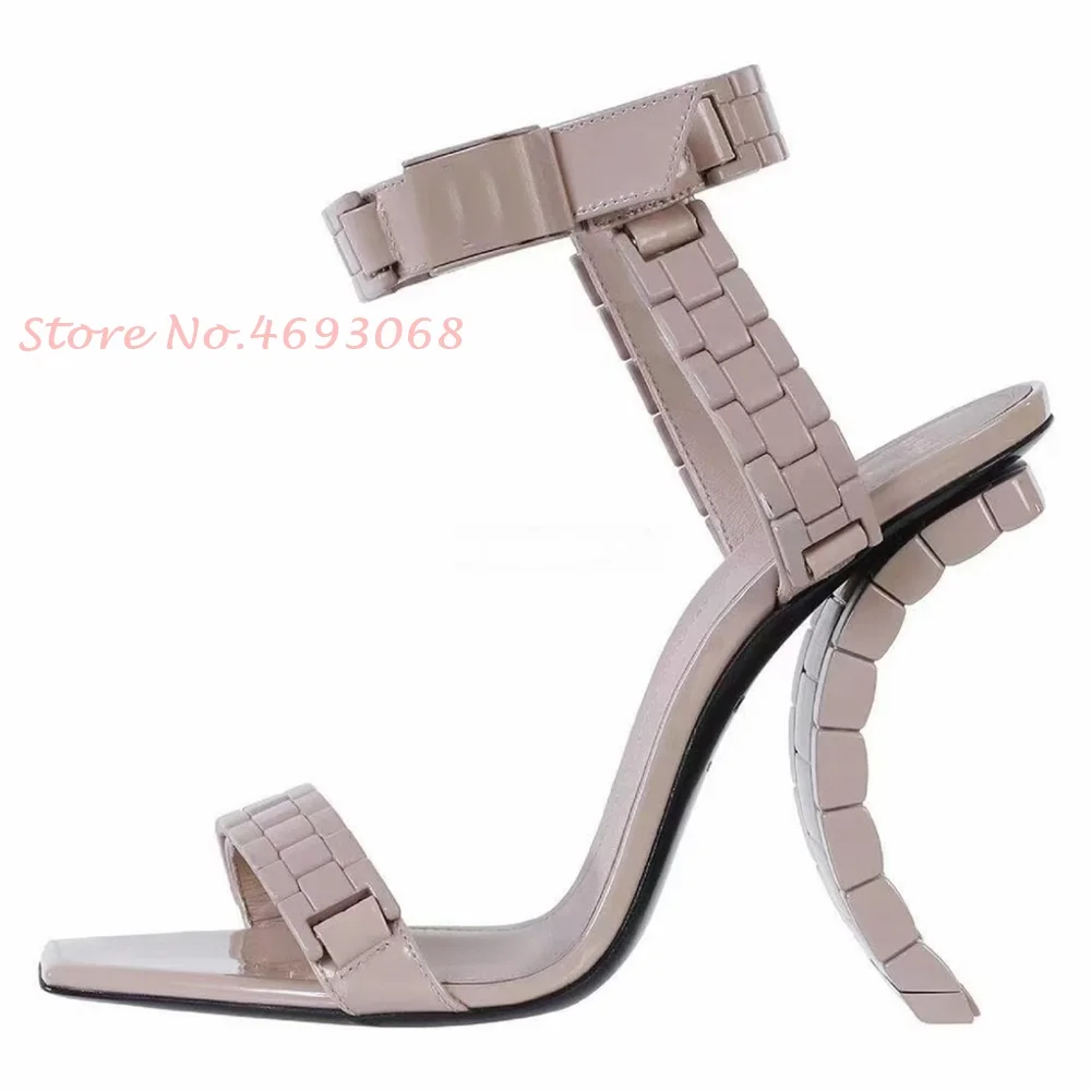 Strange Style Sandals Women Casual Gold Metal Watch Luxury Brand Sandal Ankle Wrap Fashion Peep Toe Party High Heels Women Shoes