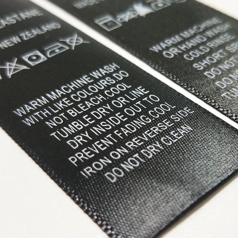 width3.5cm Black silk screen printing white silver polyester woven ribbon Lead the bid wash label care labels