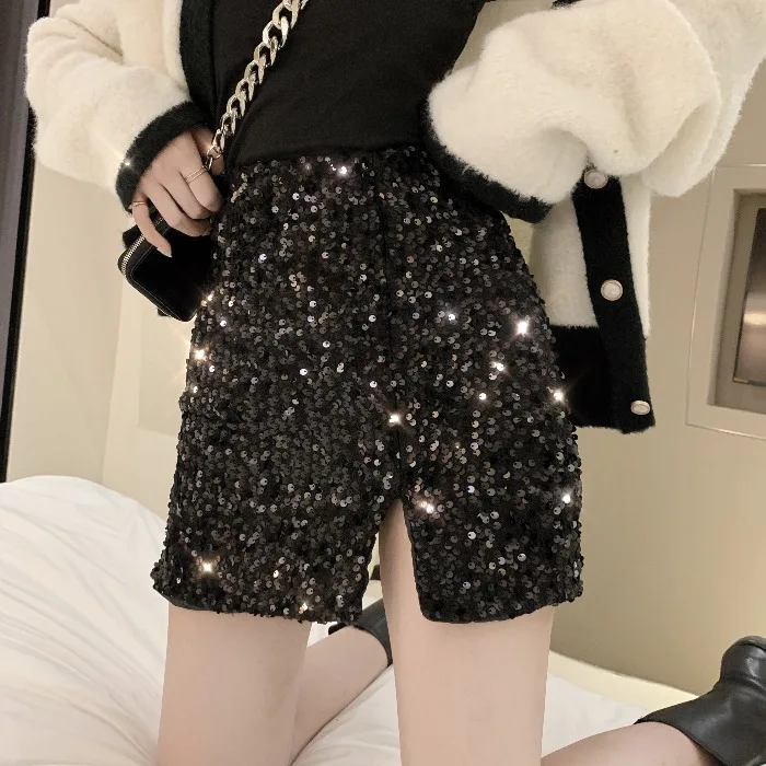 

2020 autumn and winter new all-match shiny woolen cloth hip skirt short skirt sexy high waist thin a-line skirt DQ1263