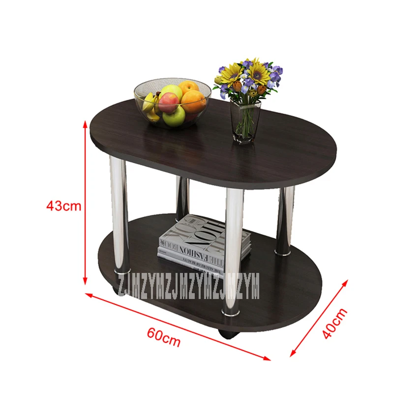 Mini Simple Coffee Table Oval Removable Living Room Sofa Side Balcony Bedroom With Wheel Table Furniture 60*40*43cm