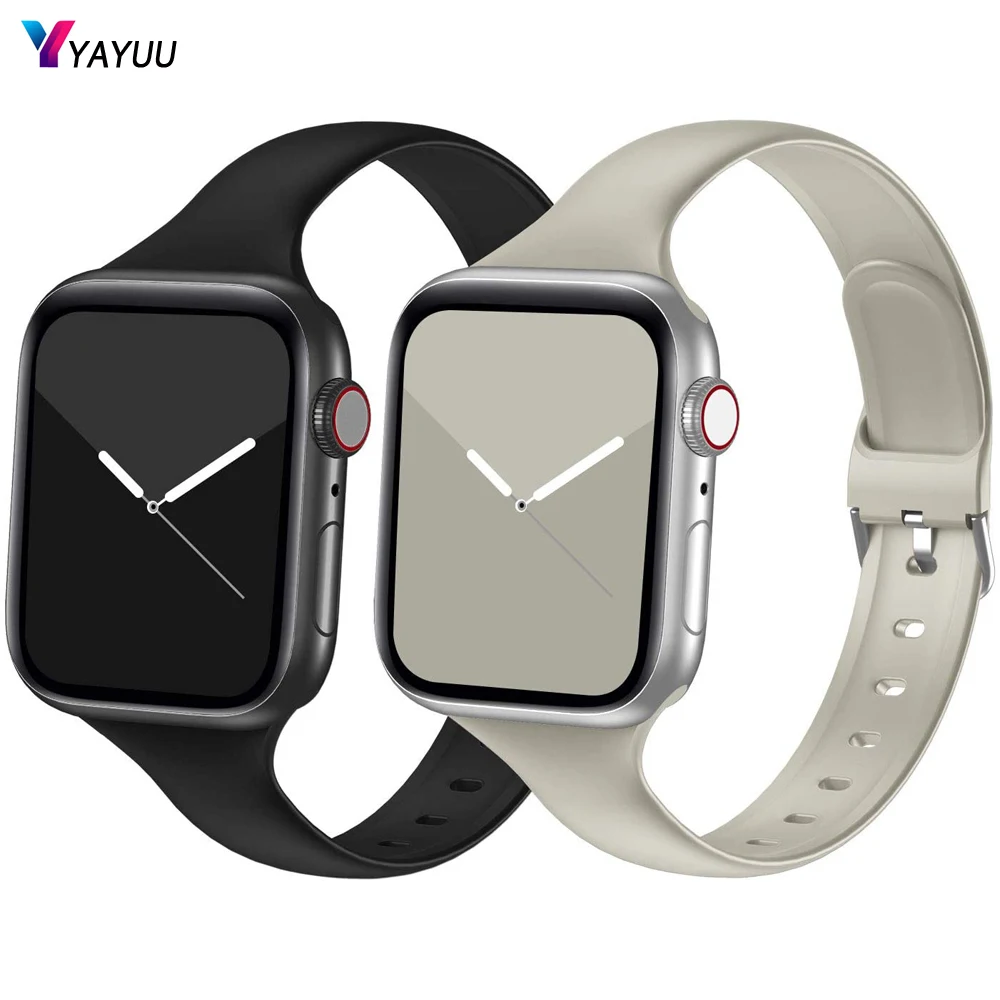 YAYUU Strap For Apple Watch Band 41mm 40mm 42mm 44mm 45mm, Silicone Slim Thin Narrow Bands for iWatch SE Series 8 7 6 5 4 3 2 1