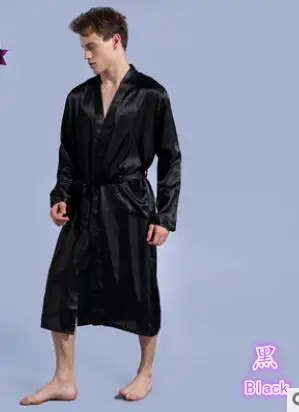Bata larga de seda sintética para hombre, albornoz suave de talla grande, camisón de S-XXL, pijamas de satén, 1 unids/lote