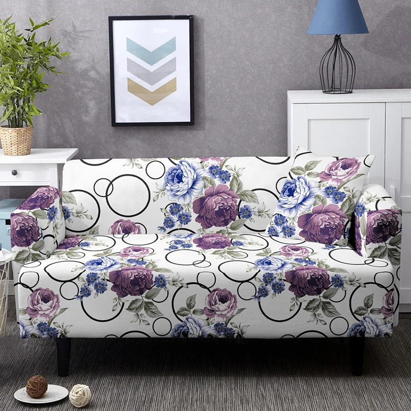 1/2/3/4 Seater Flowers Print Sofa Covers For Living Room Sectional Corner Couch Cover Washable Elastic L Shape Slipcover