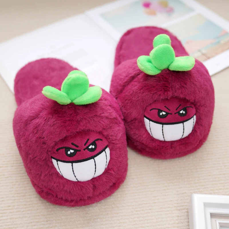 Millffy Funny Mangosteen fruit Slipper Women Winter Plush Home Slippers House Shoes Bedroom Home Slipper girl shoes