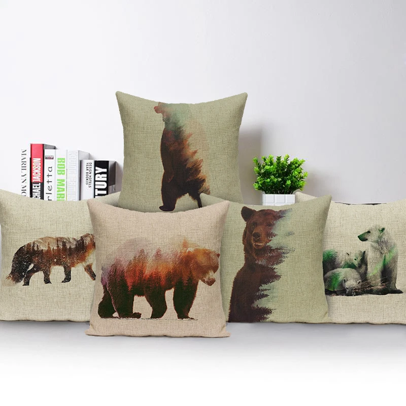 

Watercolor Animal Decor Cushion Cover Colorful Zebra Fox Bear Throw Pillow Case Home Outdoor Sofa Chair Car Pillows Covers