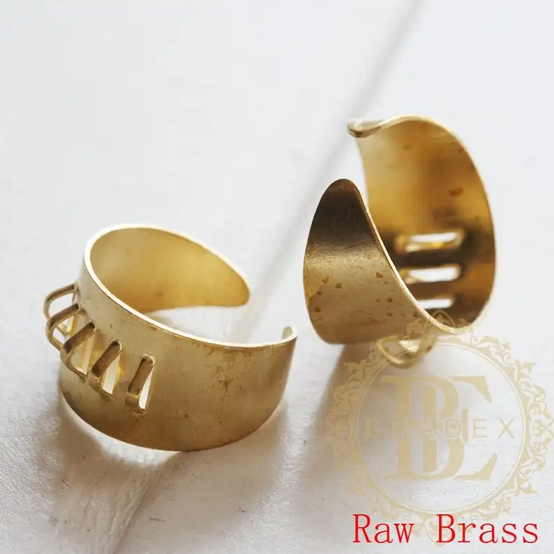 Solid Brass Bling Ring Base - Finger Ring - Adjustable - Open End - 22x20mm (3768C)