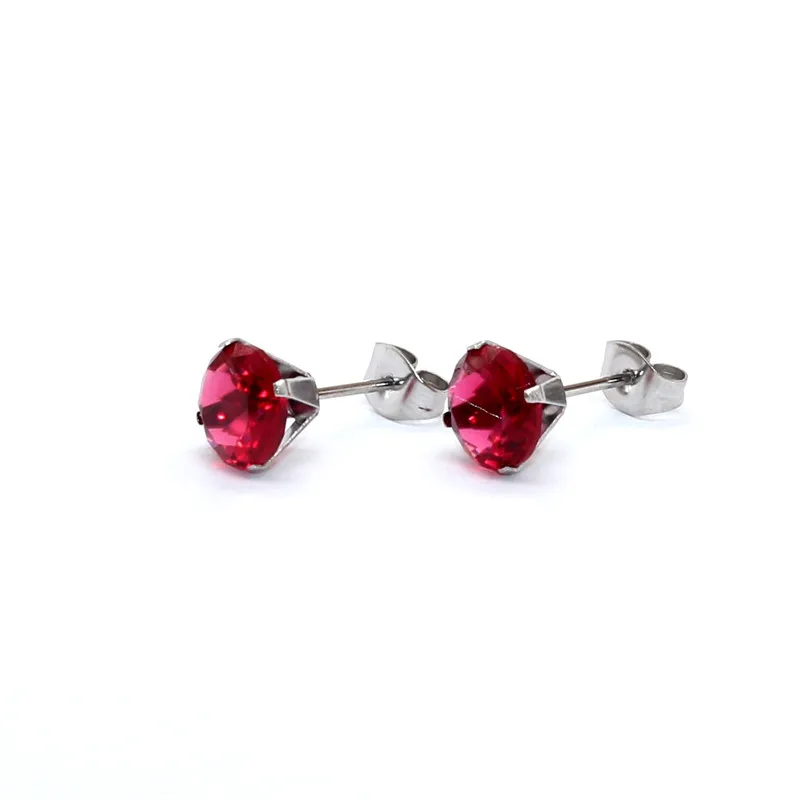 Size 3mm to 8mm 316L Stainless Steel Hot Pink Color Round Zircon Stud Earrings  No Fade Allergy Free Brief Jewelry