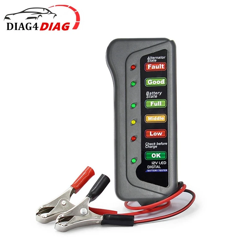 

Mini 12V Car Battery Tester Digital Alternator Tester 6 LED Lights Display Car Diagnostic Tool Auto Battery Tester Analyzer