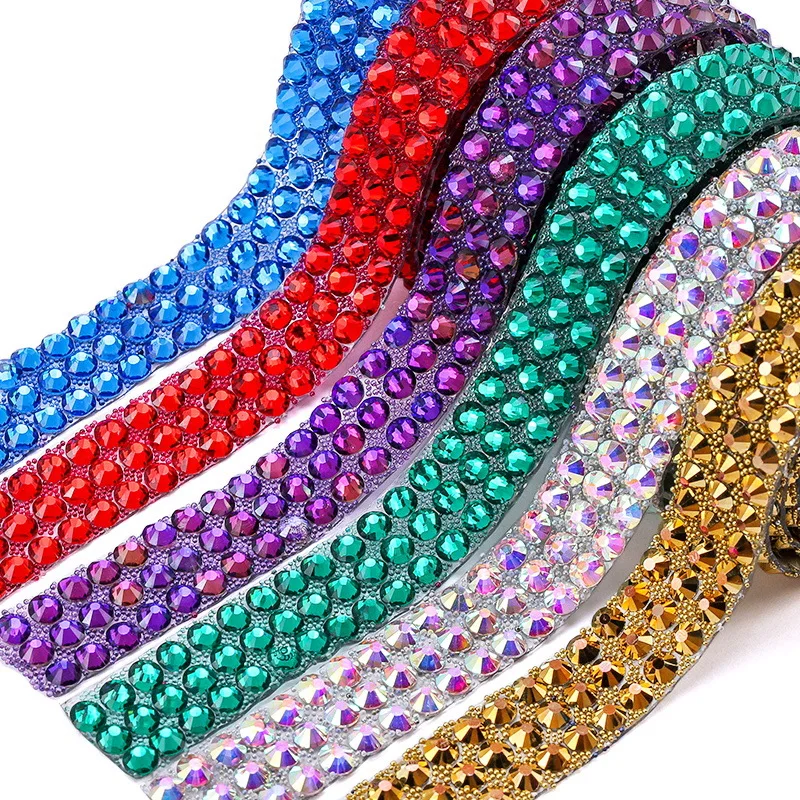 1 Yard Colorful hotfix rhinestone Glitter Rhinestones Crystal AB Hot Fix Rhinestone Chain Ribbon Trimming Hot-Fix Patch