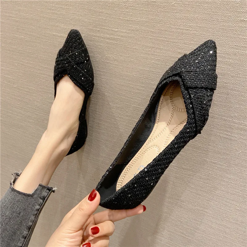 Flats for Women Red Black Foldable Flat Heel Shoes Pointed Toe Size 31 32 33 34 44 45 46 Spring Summer OL Working Shoes Simple