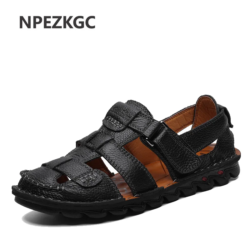 

New Sandals For Men Leather Outdoor Men's Sandals Casual Beach Comfortable Summer Men Breathable Rubber Shoes 2022 Large Size 48