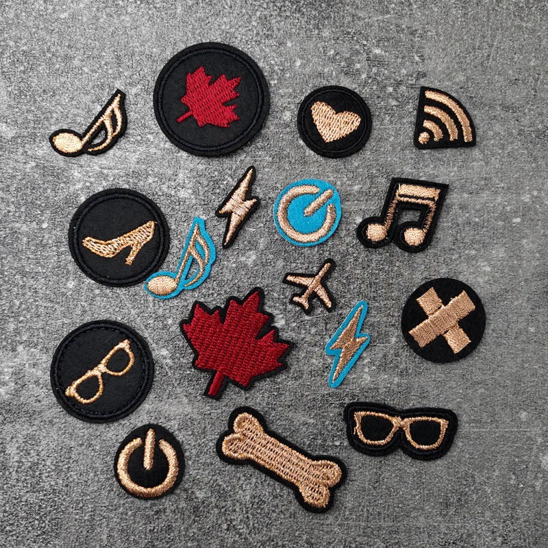 Glasses Aircraft Love Note Patches Clothe Embroidery Applique Sewing Supplies Decorative Badges Canada Maple Leaves Lightning