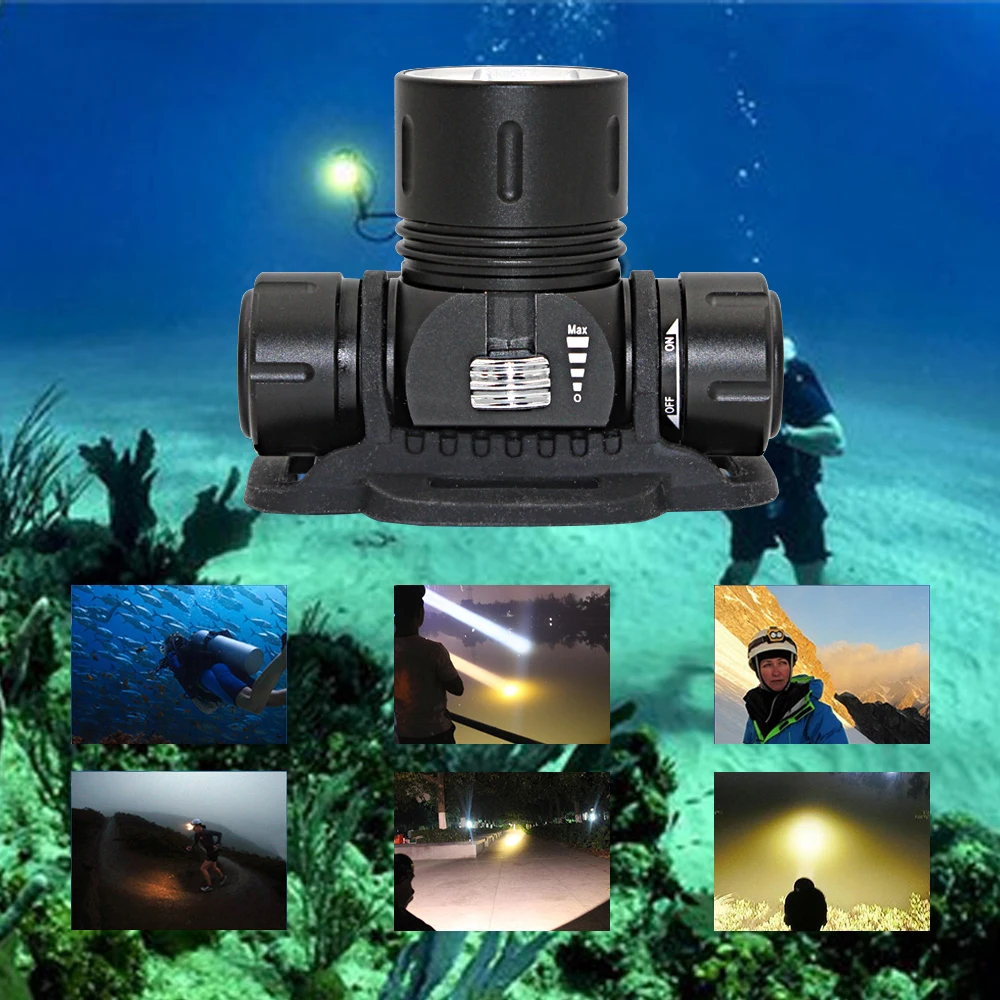 Yellow/White Light Powerful LED Diving Headlight Torch 18650 Battery Waterproof 100m Underwater Scuba Headlamp xml l2 Flashlight