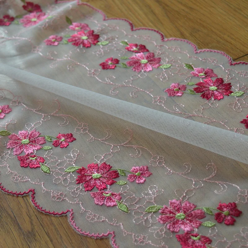 

5 метров 30 см широкая ткань Цветочная сетка вышивка кружевная отделка тюль сетка аксессуары для одежды DIY Украшение Розовый высокое качество