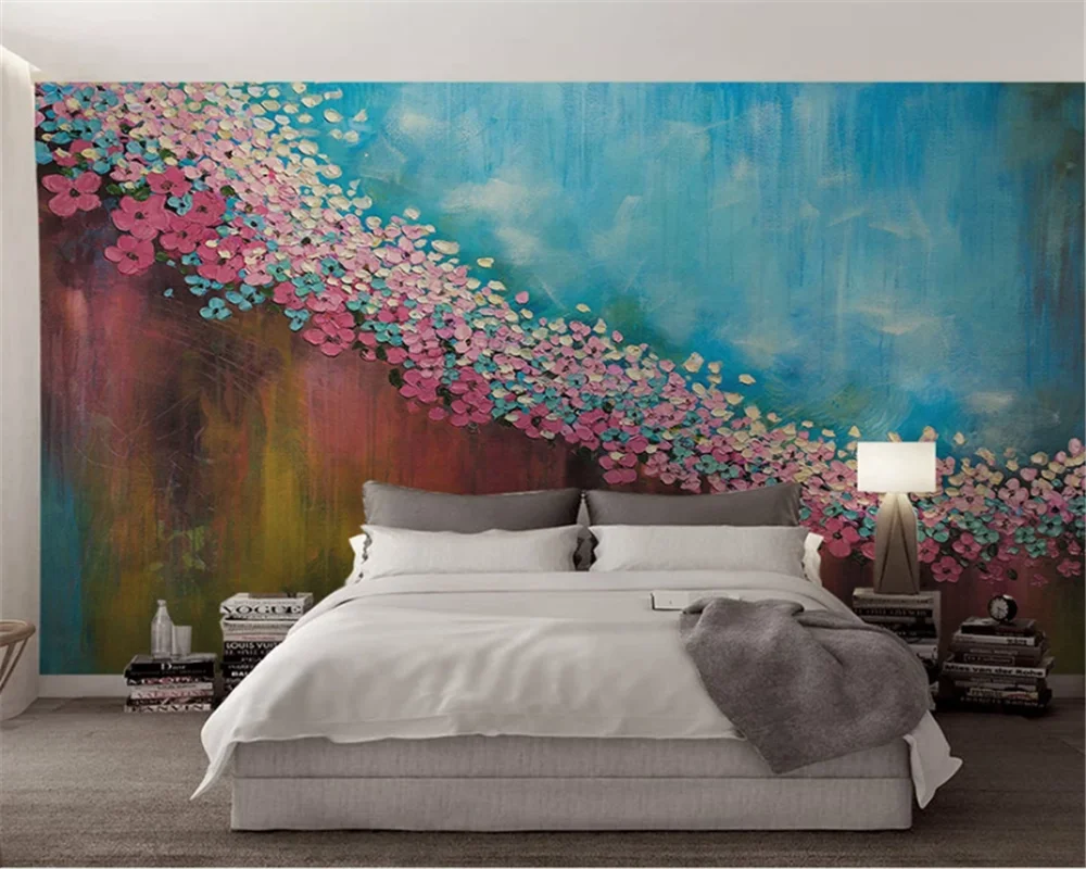 

beibehang Custom wallpaper 3d creative oil painting floral texture retro sofa background wall living room bedroom 3d wallpaper