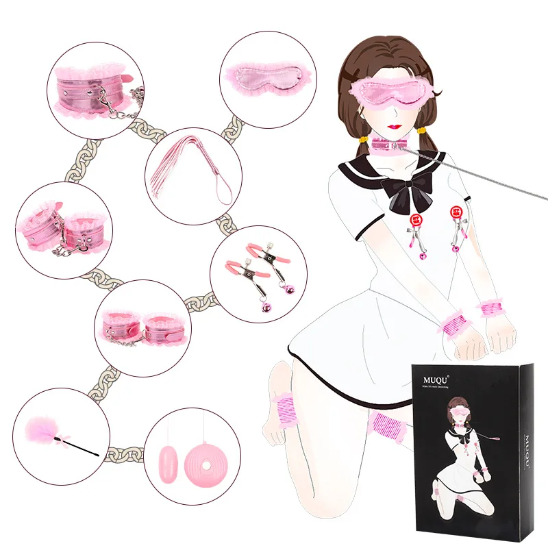 New BDSM Kits Pink Bondage Set Adult Game Handcuffs & Ankle Cuffs Adults Erotic Sex Toys for Woman Couples Games Sex Products