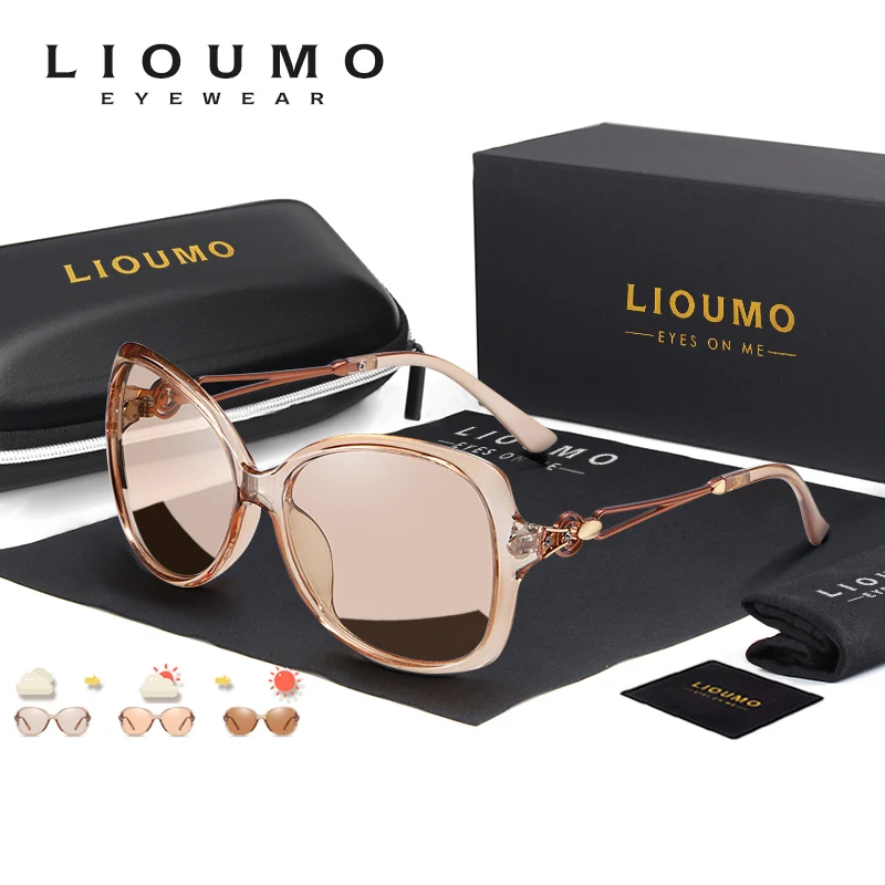 LIOUMO Luxury Women's Sunglasses Polarized Female Glasses Photochromic Shopping Eyewear Fashion Tea Frame UV400 zonnebril dames