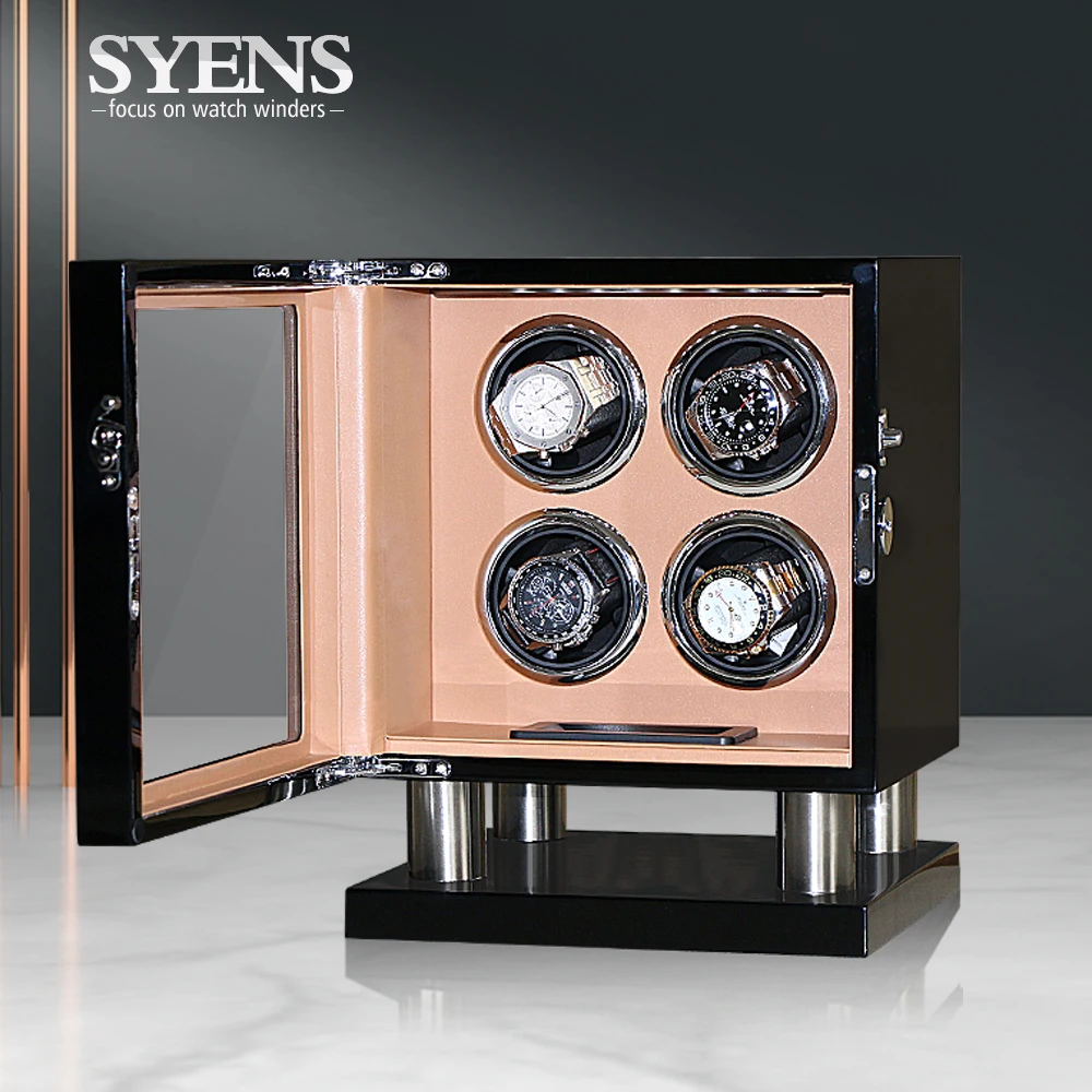 4 Watch Winder Black Wood uhrenbeweg Silent Motor Rotator box Storage display Watches Shaker Case Luxury