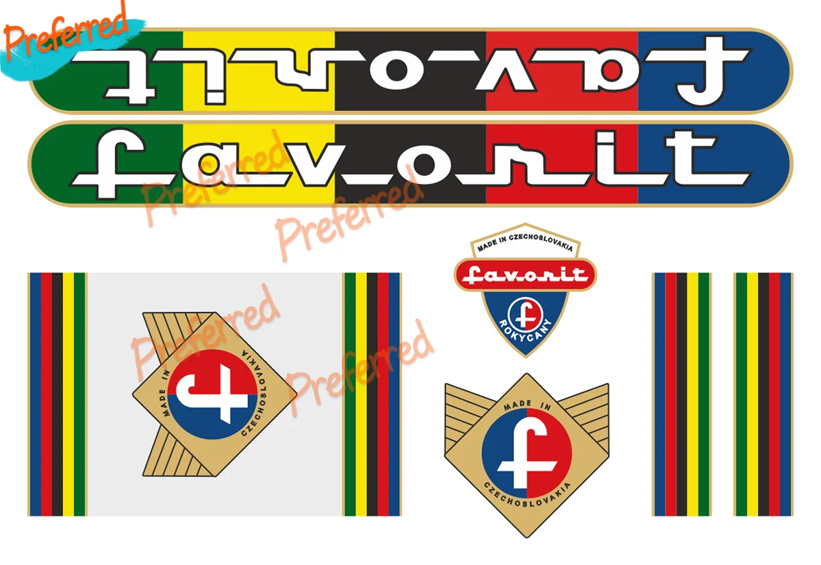 Czechoslovakia Retro Bicycle Favorit 1965 Decals Stickers Set 6 High Quality Vinyl JDM A4 Q3 Auto Parts Decoration Die-Cut