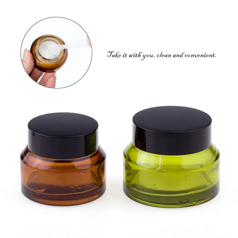 10 Stuks 15G 30G 50G Glas Amber Gezichtscrème Pot Lege Gezichtscrème Lotion Cosmetische Container Hervulbare flessen Reizen Monster Potten