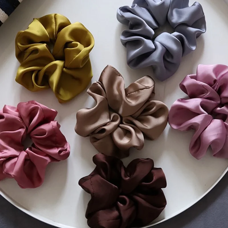 Silk Satin Scrunchies Elastic Hair Bands Women Girls Ponytail Holder Hair Ties Headbands High Quality Hair Accessories Fashion