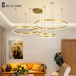 Lampadario a LED moderno e minimalista Illuminazione domestica Cerchi spazzolati Lampadario a soffitto Illuminazione Lampada a sospensione per soggiorno