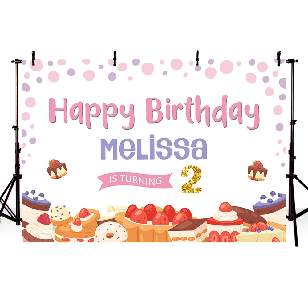 Avezano Mädchen 2nd Geburtstag Party Hintergrund Für Fotografie Rosa Süße Erdbeere Kuchen Donuts Banner Hintergrund Photozone Decor