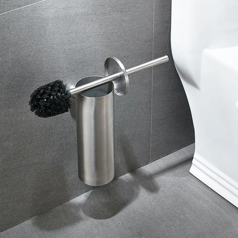 COOANHO Toilet Brush Holder Wall-Mounted, SUS304 Stainless Steel Toilet cleaning kit Toilet Brush for Bathroom (Brushed)