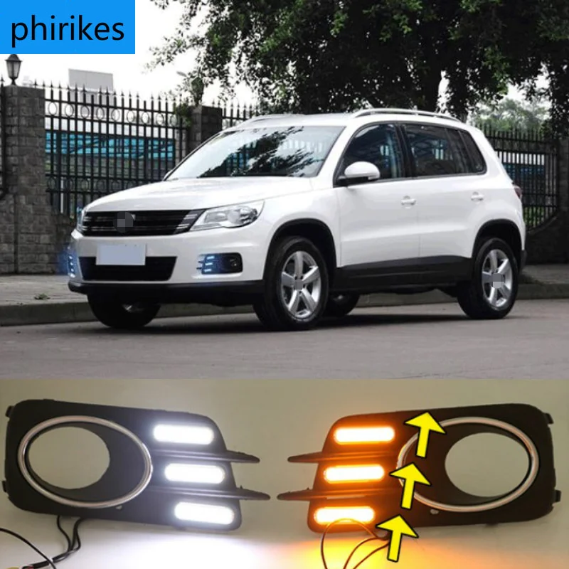 

2Pcs For Volkswagen VW Tiguan 2010 2011 2012 LED DRL Daytime Running Light Daylight driving yellow Signal lamps