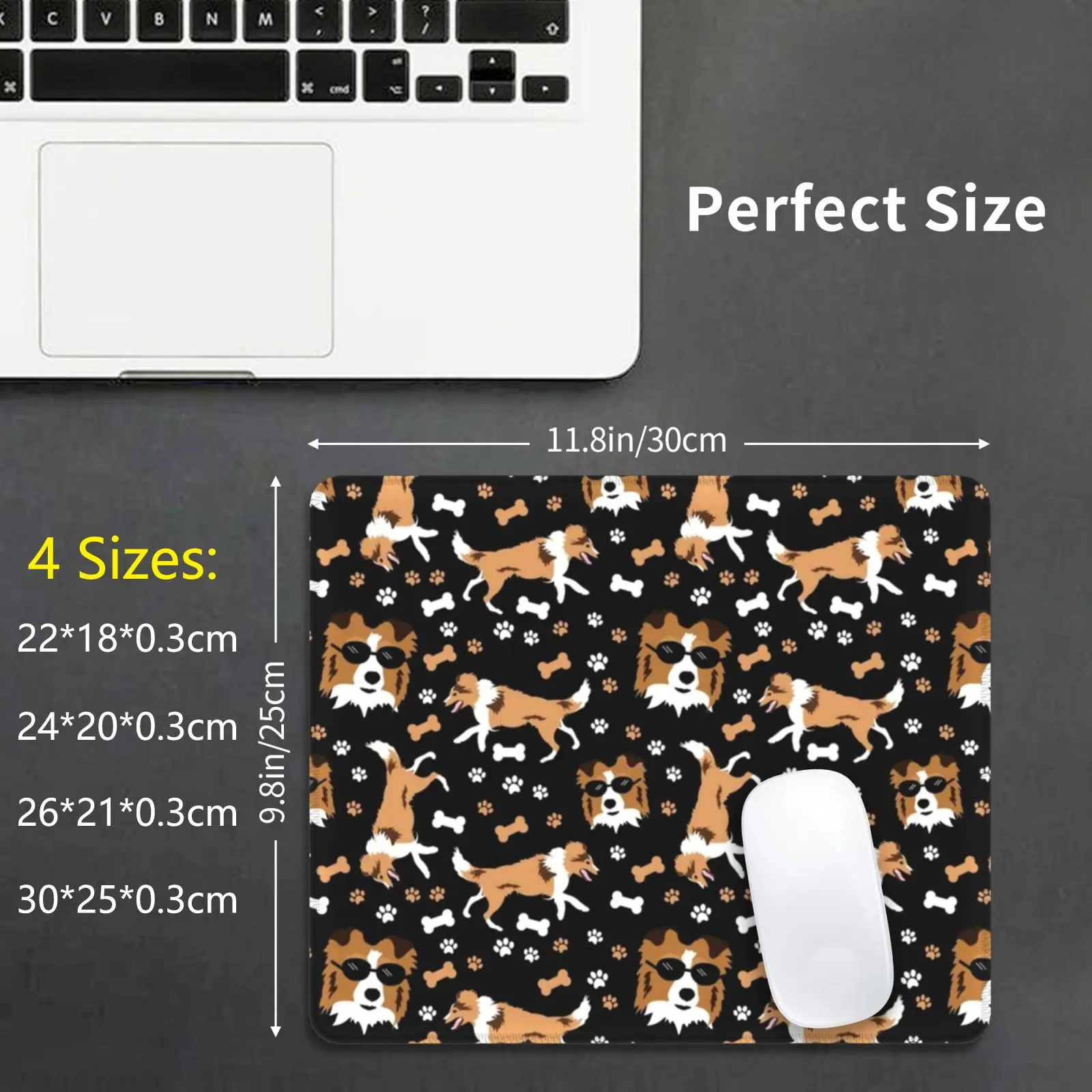 Shetland Sheepdog Sheltie Pattern Miniature Collie Dog Breed In Black Mouse Pad 40 Sheltie