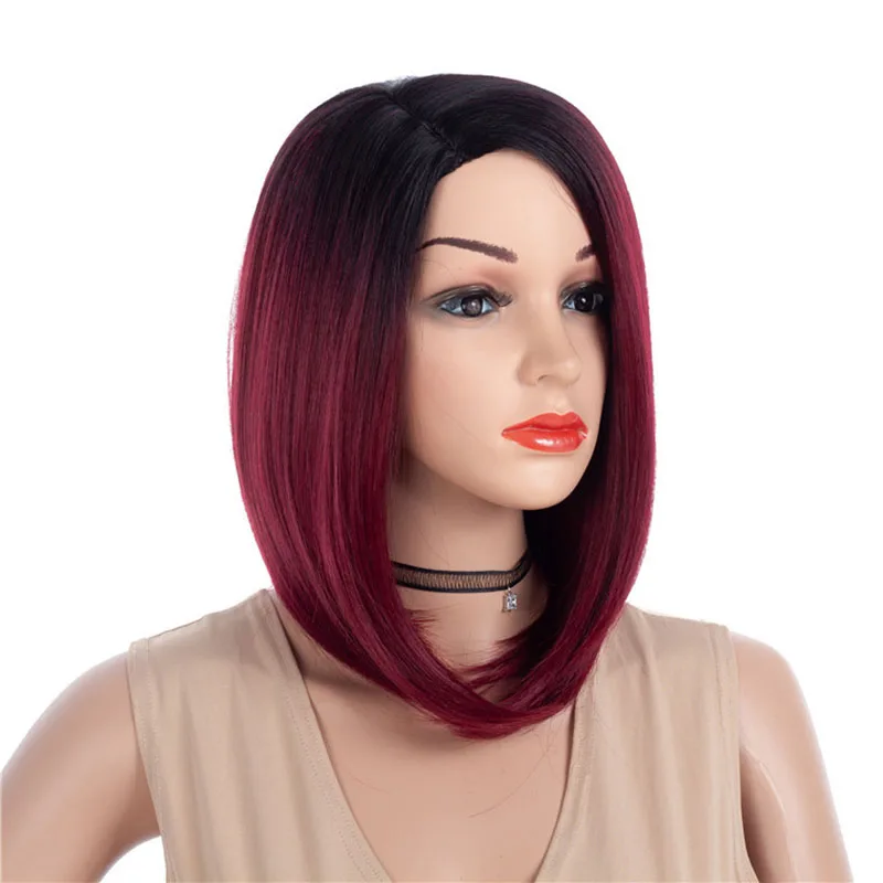 Women Short BOB Black Wine red Mix Wig Shoulder Synthetic Wig for Women Heat Resistant Fiber for Daily Use