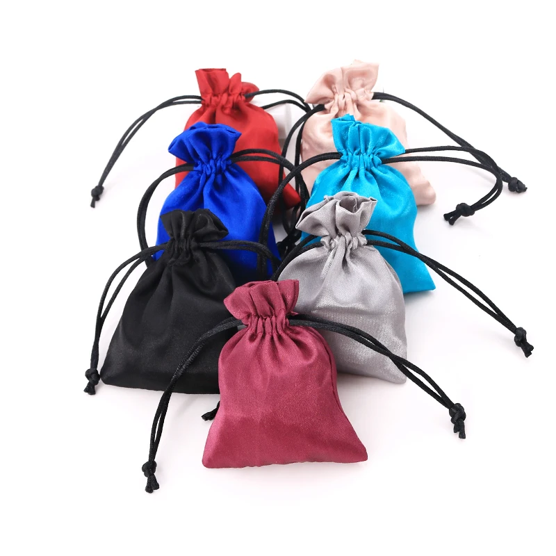 50pcs/lot 8*10cm Wholesale Smooth Silk Satin Bags Drawstring Jewelry Christmas Gifts Candy Packaging Pouch Bag