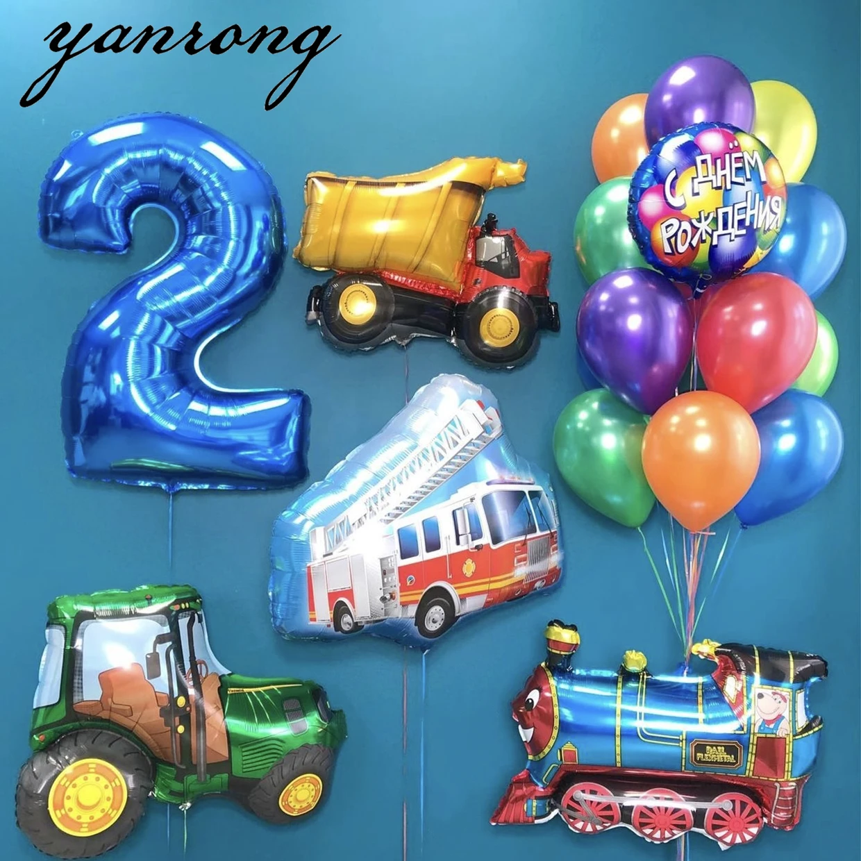 

12PC Digital Cartoon Car Balloons Fire Truck Train Foil Balloon Ambulance Globos Children Gifts Birthday Party Decorations Kids