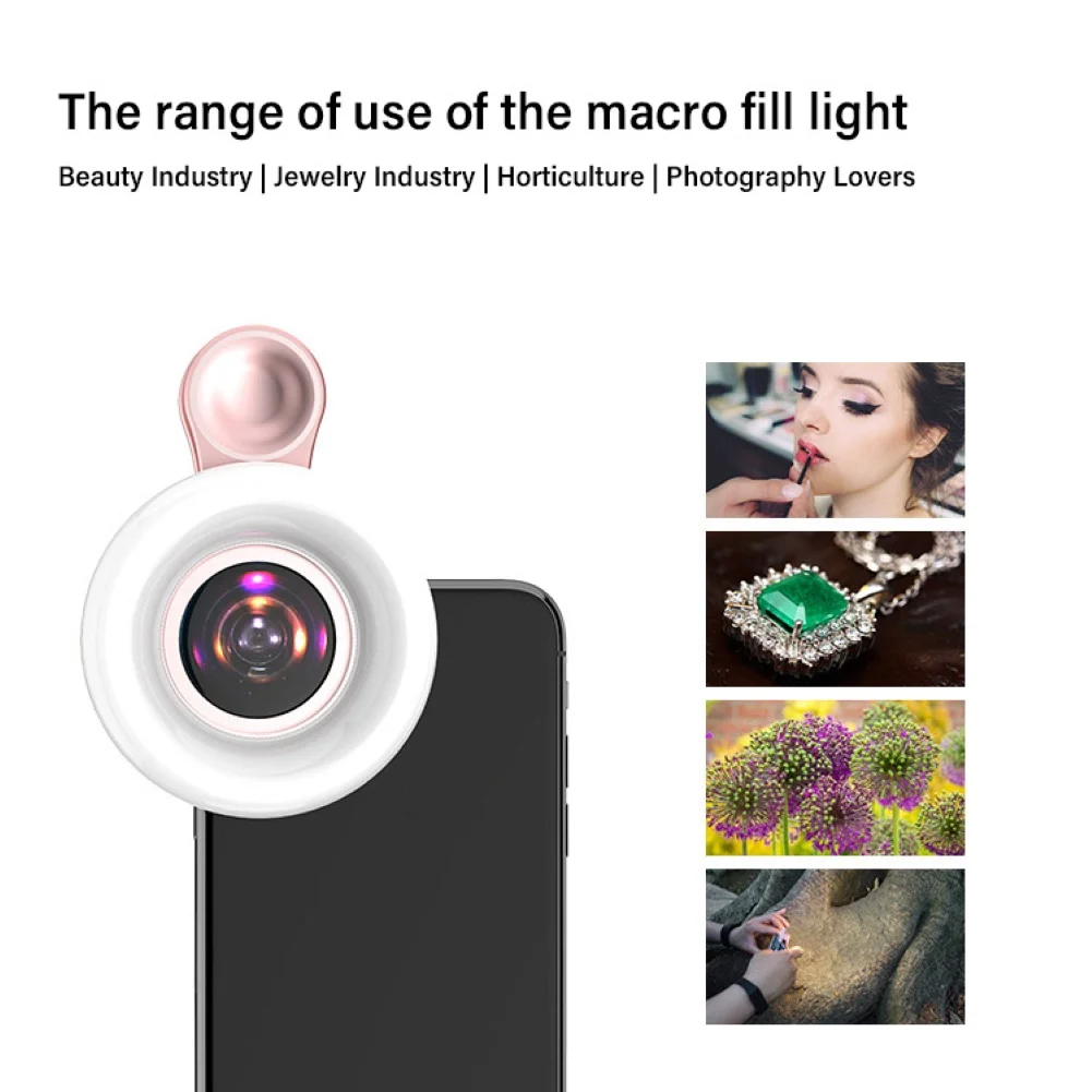 Universal Selfie LED Ring Flash Light Portable Mobile Phone 50 LEDS Selfie Lamp Luminous Ring Clip 15X Photography Phone Macro L