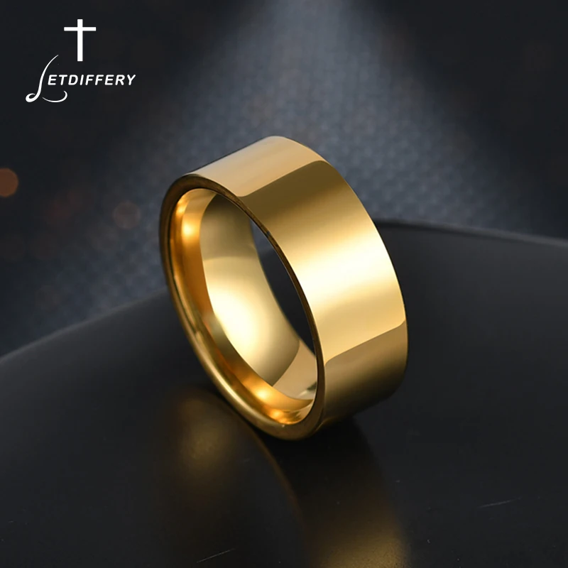 Letdiffery 8mm Smooth Men Rings Simple Stainless Steel Women Couple Jewelry Birthday Gifts