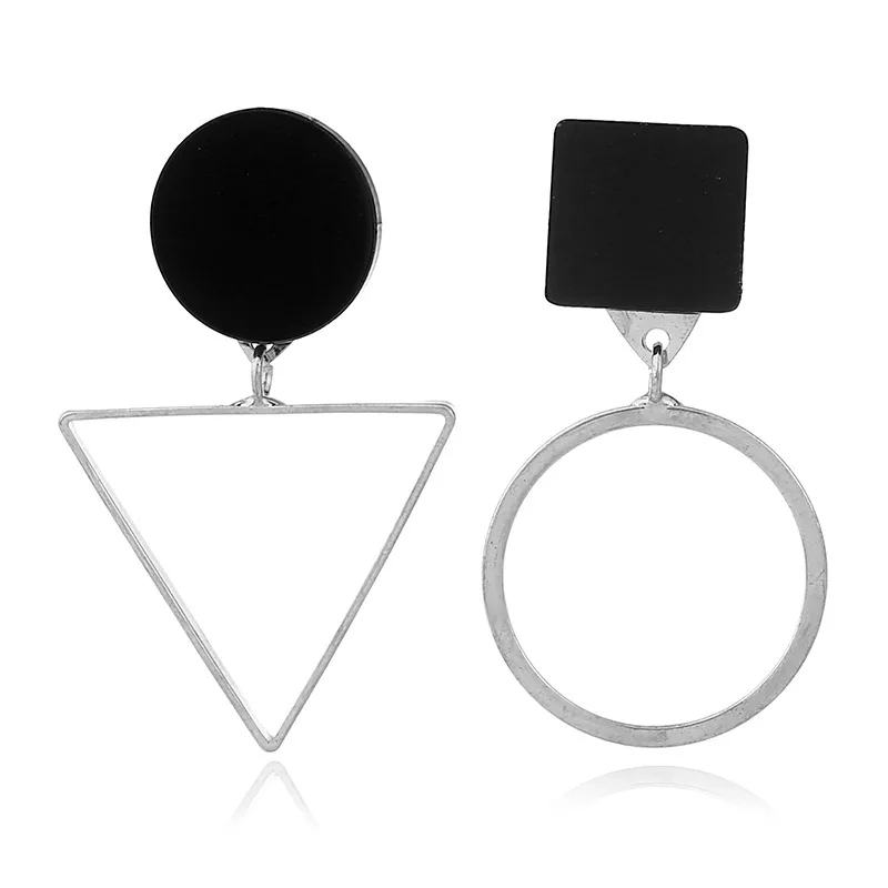 Korean Asymmetry Dangle Earrings For Women Geometric Round triangle asymmetrical dangling Earring Girls Fashion Jewelry