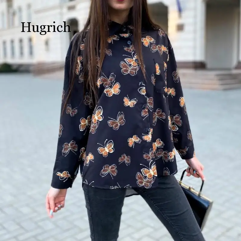 2021 Vintage Blouse Shirt Women Korean Style Blouse Women's Tops Female Long Sleeve Shirt Butterfly Print Blouse New