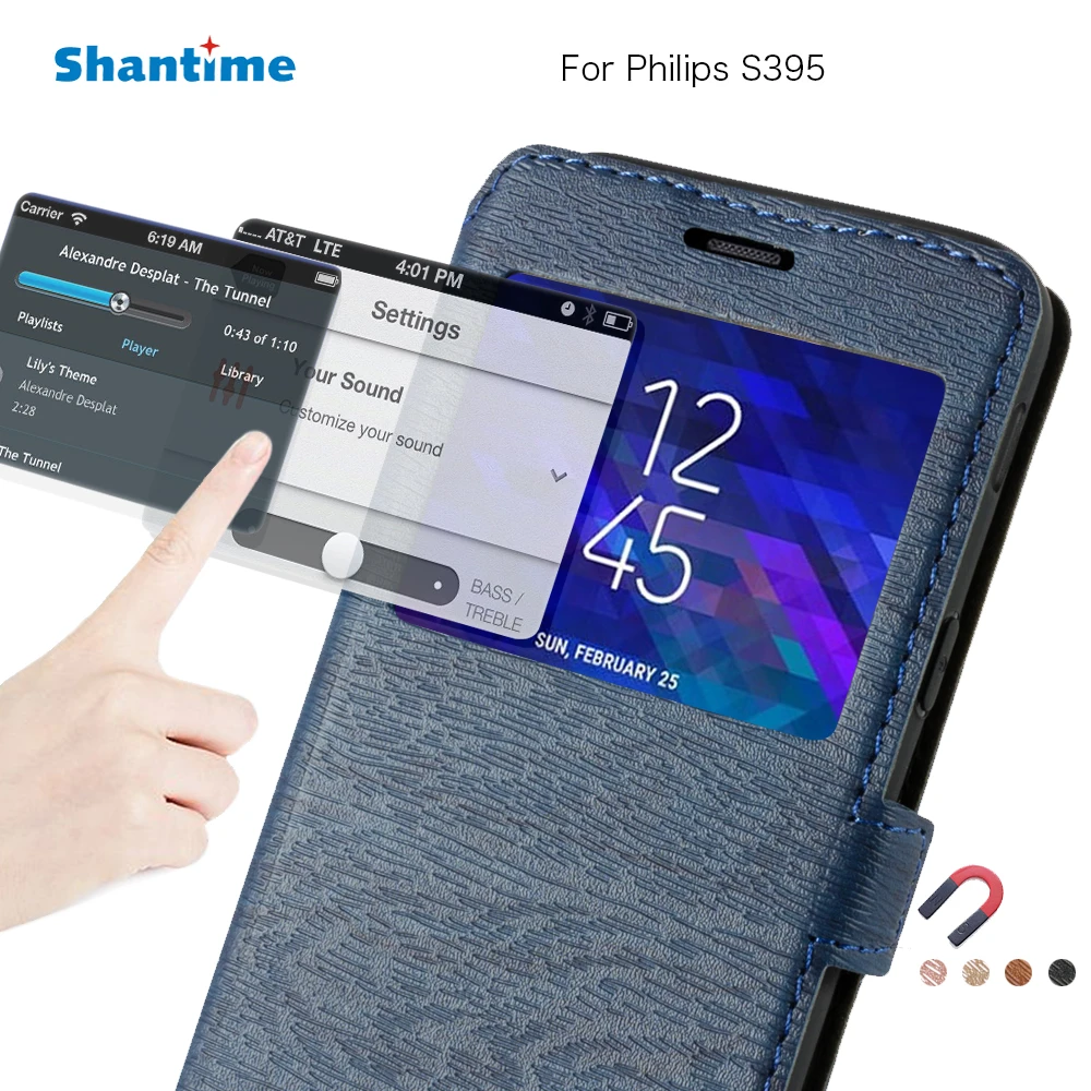 PU Leather Phone Case For Philips S395 Flip Case For Philips S395 View Window Book Case Soft TPU Silicone Back Cover