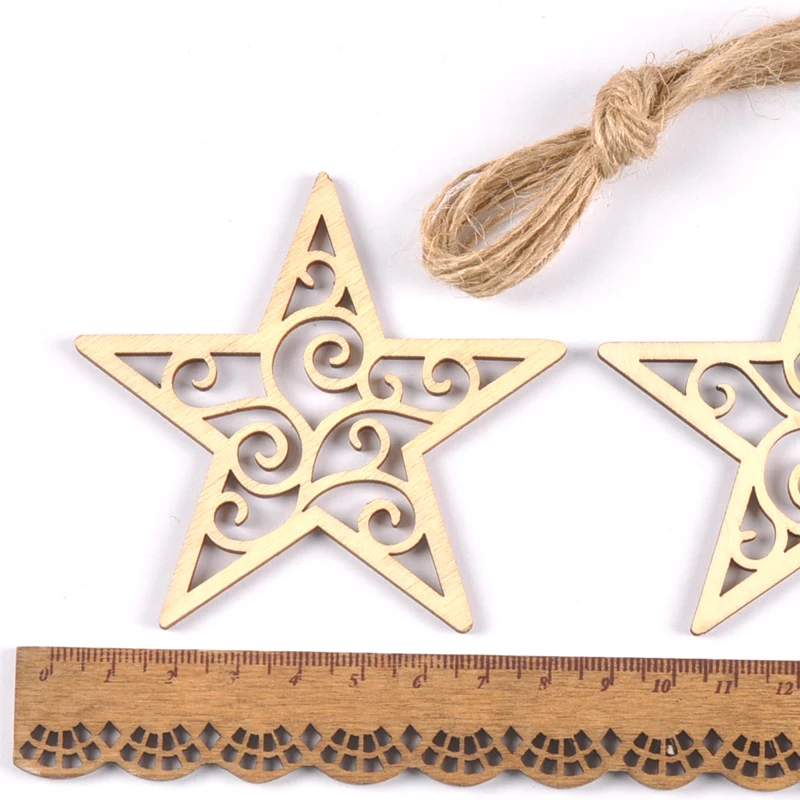 Unfinished Moon/Star/heart Shape Hanging Pendant Wood Slices Crafts For DIY Scrapbook Home Decor Wooden Ornament 5pcs 80mm m2577