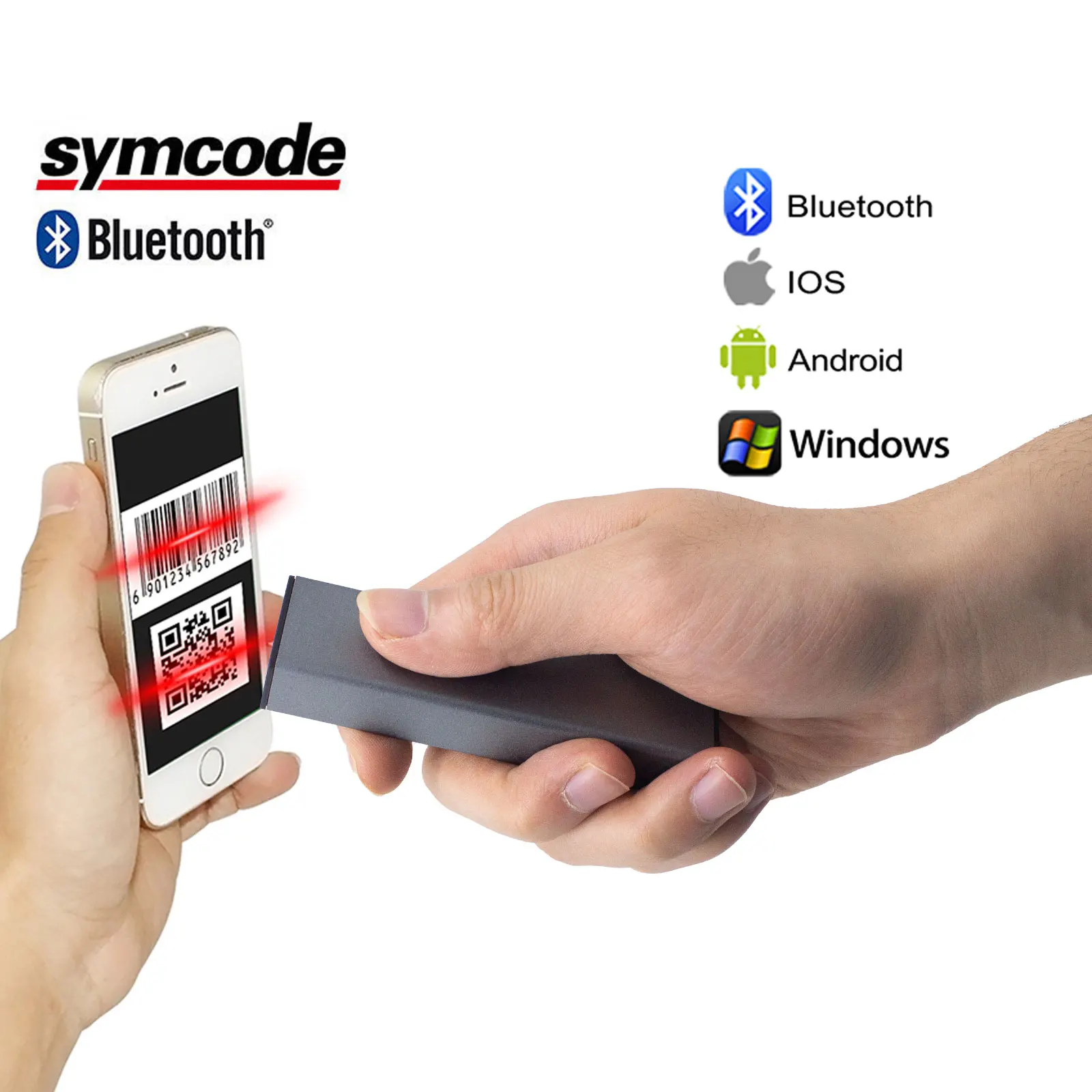 Bluetooth Barcode Scaner,symcode 1D 2D QR Code Wireless Mini Portable Barcode Scanner Bluetooth Bar Code Reader