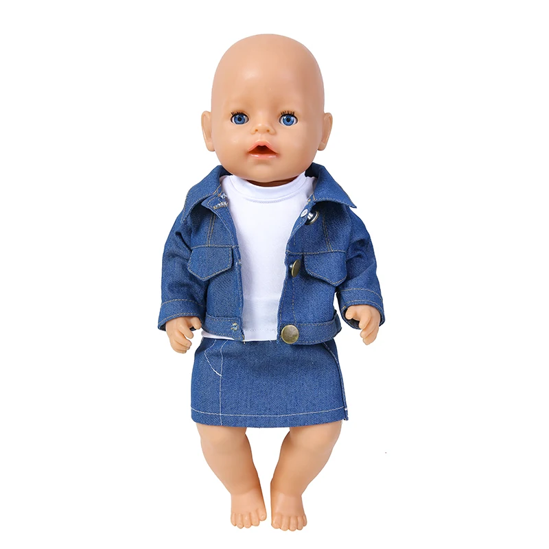 18 Inch Doll Clothes Denim Skirt + Jacket +T-shirt Fashion Baby Born Gentleman Suit for Girl Gift Doll Customizing Supplies