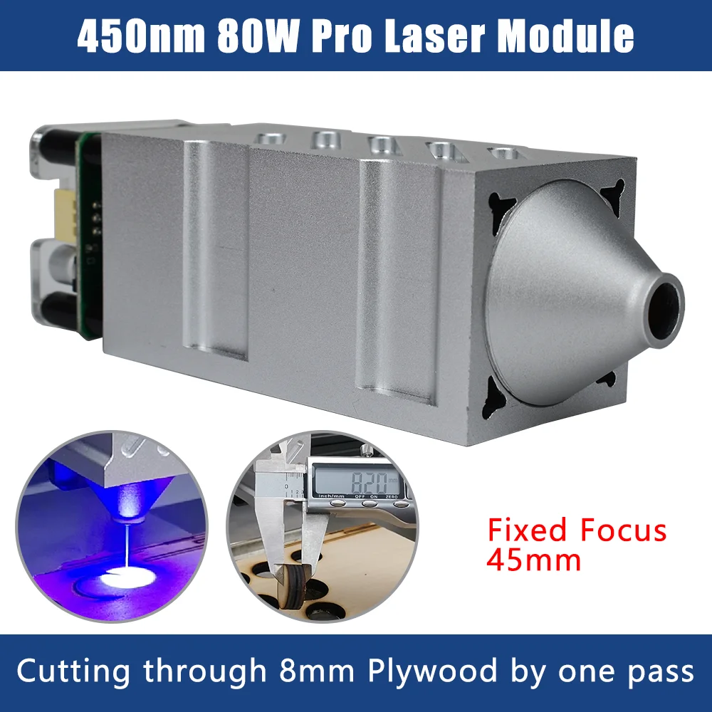 

450nm 80W Pro Focal Fixed Laser Module Laser Head for CNC Laser Cutting Engraving Machine Compressed Spot Technology Wood Tools